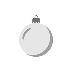 Christmas tree ball icon. Gray bauble decoration, isolated on white background. Symbol of Happy New Year, Xmas holiday celebration, winter. Flat design for card. Vector illustration
