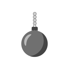 Christmas tree ball icon. Gray bauble decoration, isolated on white background. Symbol of Happy New Year, Xmas holiday celebration, winter. Flat design for card. Vector illustration