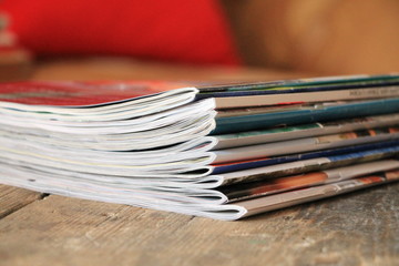 Magazines on the wooden table