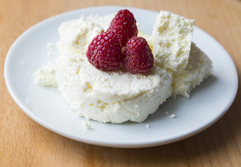 Cottage cheese in plate with berries