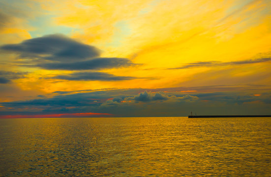 Beautiful sunset on the sea / twilight / background / blue hour / sundown/ sky
