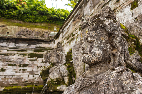 Fountain statues at Goa Gajah Temple (The Elephant Cave Temple) in Bali, Indonesia.