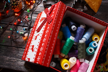 colored thread in the new year or Christmas box