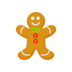 Vector of homemade gingerbread cookie isolated on white. Cartoon style. Cute funny christmas icon. EPS 10 Vector illustration.