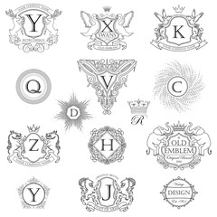 Set animal monogram coat of arms