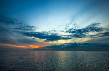 Beautiful sunset on the sea / twilight / background / blue hour / sundown/ sky