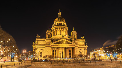 St. Isaac's Cathedral in St. Petersburg, winter night view