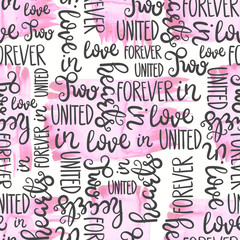 Romantic quote seamless pattern. Love text print for valentine day. Hand lettering typography design