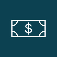 thin line cash, dollar, money icon on blue background