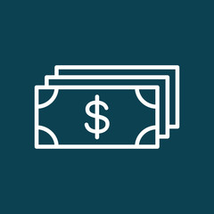 thin line cash, dollar, money icon on blue background