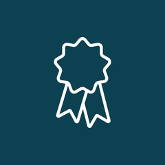 thin line ribbon sticker, badge icon on blue background