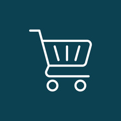 thin line shopping card, trolley icon on blue background