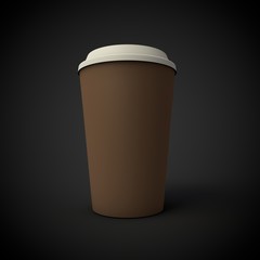 brown coffee cup isolated on black 3d render