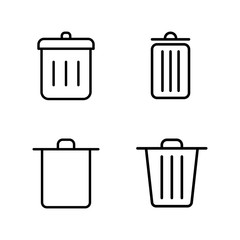 thin line trash bin icon on white background