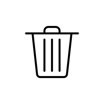 thin line trash bin icon on white background