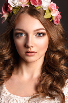 Creative make-up. portrait of a girl model. Studio. high quality portrait photos.
