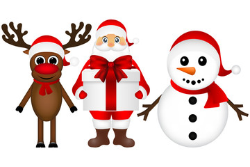 Santa Claus with snowman and reindeer cartoon  a gift