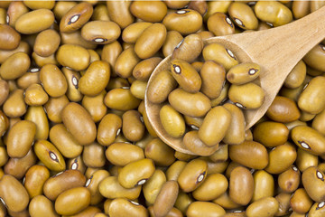 Brown beans and wooden spoon