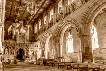 St Davids Cathedral Arches in Nave HDR Sepia Tone
