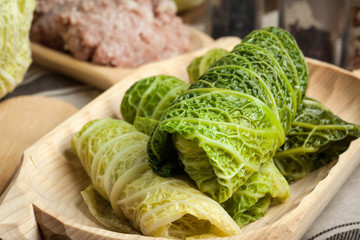 Fototapeta premium Cabbage rolls stuffed with meat and grits.