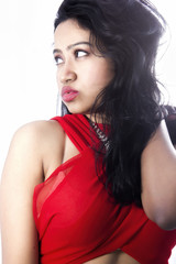 Fototapeta premium bautiful indian female model in red saree