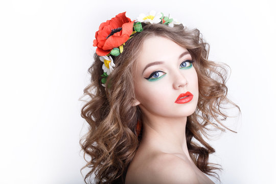 Creative make-up. portrait of a girl model. Studio. high quality portrait photos.