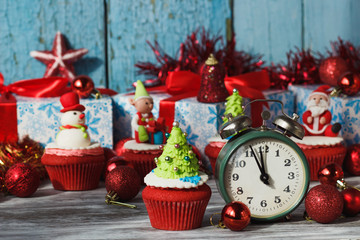 Christmas cupcake with colored decorations