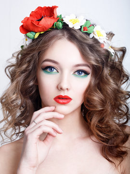 Creative make-up. portrait of a girl model. Studio. high quality portrait photos.