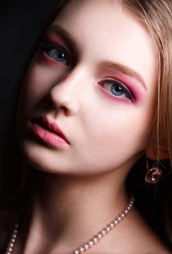 Creative make-up. portrait of a girl model. Studio. high quality portrait photos.