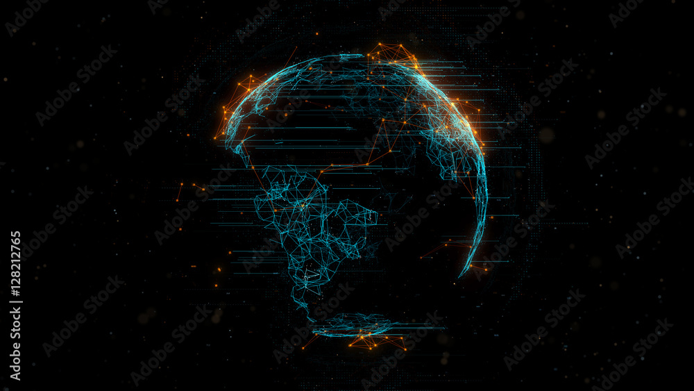 Poster 3d rendering abstract globe with particles and plexus structure. digital technology planet. triangul