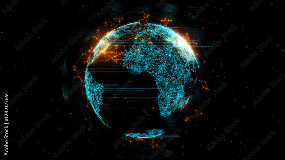  3d rendering abstract globe with particles and plexus structure. digital technology planet. triangul