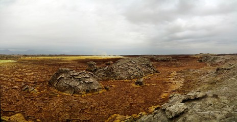 Panorama inside Dallol volcanic crater in Danakil depression, Ethiopia