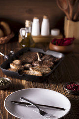 Grilled meat.