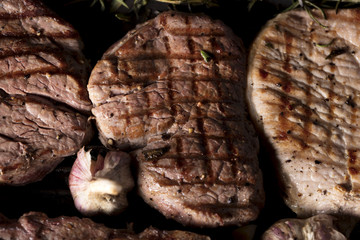 Grilled meat.