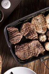 Grilled meat.