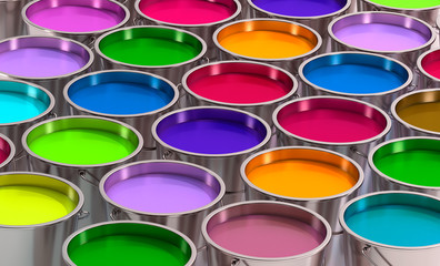 Silver Paint Buckets - 3D Rendering