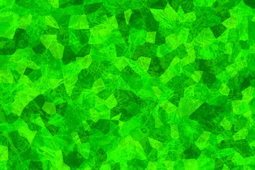 Cracked green texture. Crystallized structure. Surface with scratches. Abstract background. Mosaic wallpaper. Polygon shapes and geometric elements. Crumpled bright material.