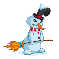 A vector cartoon snowman with a broom. Christmas character