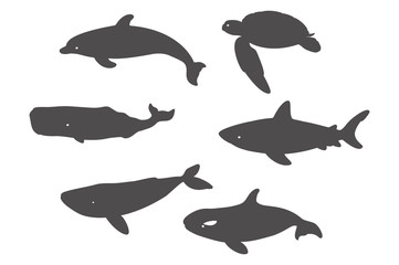 Shark, Sea Turtle, Dolphin and Whales.