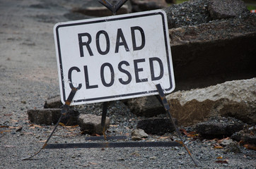 Closeup of road closed sign