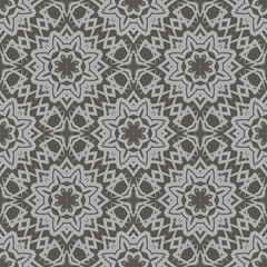 Grey Ornamental Seamless Line Pattern. Endless Texture. Oriental Geometric Ornament
