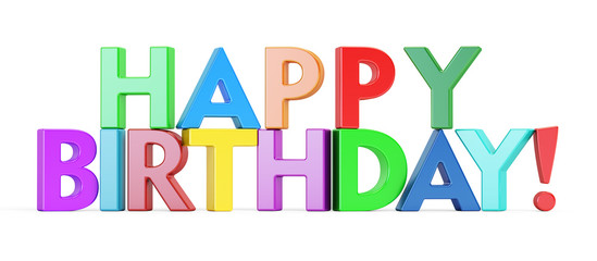 Happy Birthday colored inscription, 3D rendering
