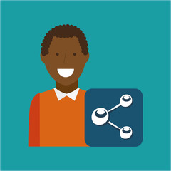 man afroamerican using laptop share media icon vector illustration eps 10