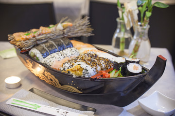 food, sushi, prepared, gourmet, rice, fish, japanese, raw, salmon, staple, seafood, meal