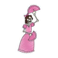 female skull icon. Mexican culture landmark and latin theme. Isolated design. Vector illustration