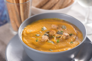 Close up of pumpkin soup