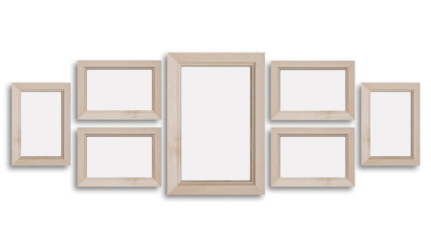 Collage of seven wooden frames.  Countryside style decor 