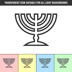 Simple outline transparent traditional Jewish menorah candleholder icon on different types of light backgrounds