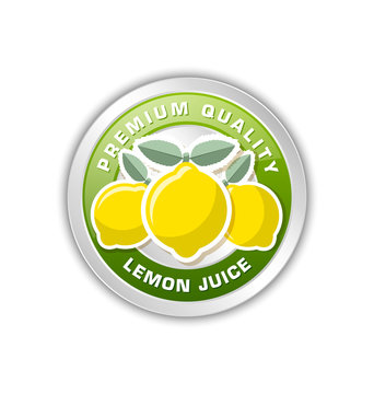 Premium quality lemon juice badge with three lemons placed on white background