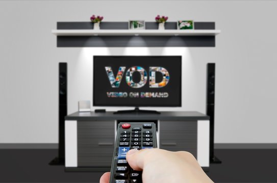 Video on demand VOD service in TV. Watching television home cine